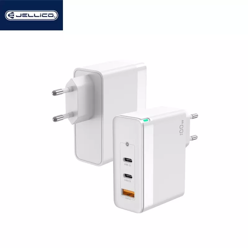 JELLICO Adaptateur secteur Triple port 2X USB-C + 1X USB (100W) JELLICO C118 (Boite/BLISTER) Blanc