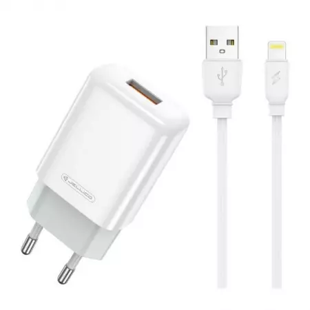 JELLICO Adaptateur secteur USB avec cable USB vers Lightning (2.4 A) JELLICO EU01 (Boite/ BLISTER) blanc