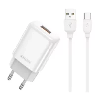 JELLICO Adaptateur secteur USB avec cable USB vers USB-C (2.4 A) JELLICO EU01 (Boite/ BLISTER) blanc