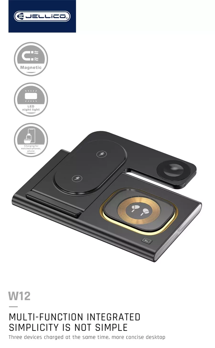 JELLICO Chargeur à induction magnétique 3 en 1 JELLICO W12 (Boite/BLISTER) noir